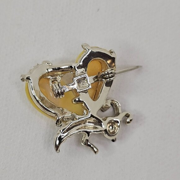 Silver Tone Insect Bee Brooch Yellow Wings Bug Unmarked Pin - Picture 4 of 7
